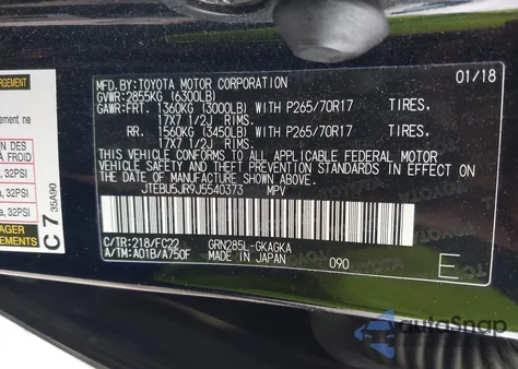 2018 Toyota 4Runner Trd Off Road z USA, uszkodzony, nr VIN JTEBU5JR9J5540373